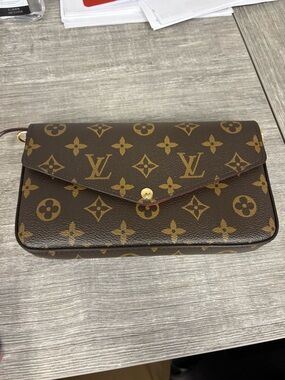 Louis Vuitton Brown Monogram Envelope Clutch with Gold Accent